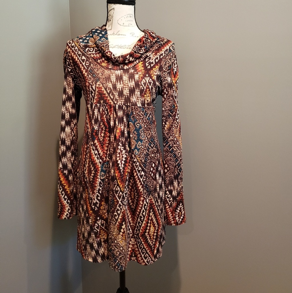 Young at heart long Sleeve fall pattern dress